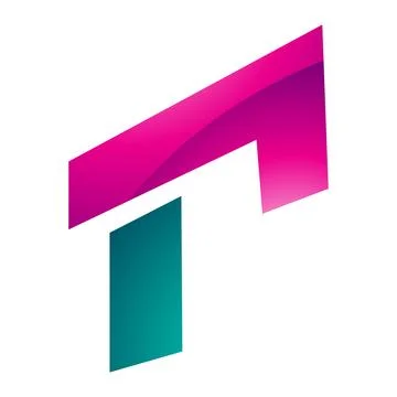 Magenta and Green Glossy Rectangular Letter R Icon Stock Illustration