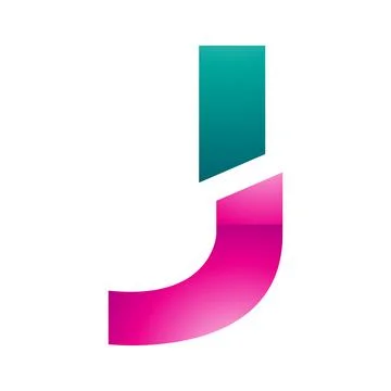 Magenta and Green Glossy Split Shaped Letter J Icon Illustrazione stock