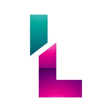 Magenta and Green Glossy Split Shaped Letter L Icon Illustrazione stock