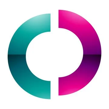 Magenta and Green Glossy Split Shaped Letter O Icon Stock Illustration