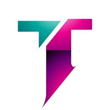 Magenta and Green Glossy Split Shaped Letter T Icon Illustrazione stock
