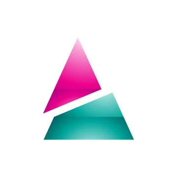 Magenta and Green Glossy Split Triangle Shaped Letter A Icon Illustrazione stock