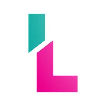 Magenta and Green Split Shaped Letter L Icon Stock Illustration