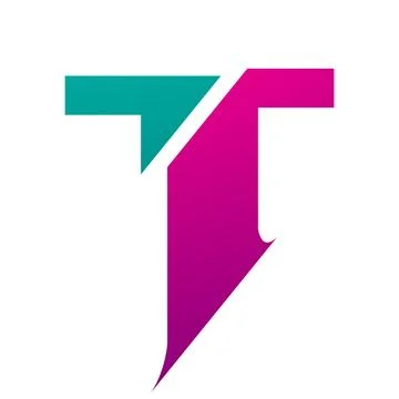Magenta and Green Split Shaped Letter T Icon Stock Illustration