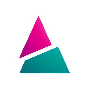 Magenta and Green Split Triangle Shaped Letter A Icon Stock Illustration