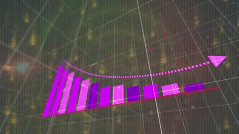 Magenta bars growing right after red baseline extending, dotted arc moving arrow Stock Footage 335480922