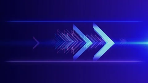 Magenta blue direction arrow visual layered chevron shapes, neon light trail, Stock Footage 340526723