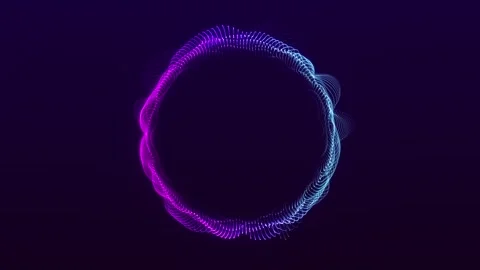 Magenta blue neon wave ring loop with empty center for audio, AI and digita.. Stockbeeldmateriaal 338106237