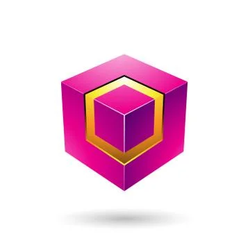 Magenta Bold Cube with Glowing Core Vector Illustration Stock Illustration