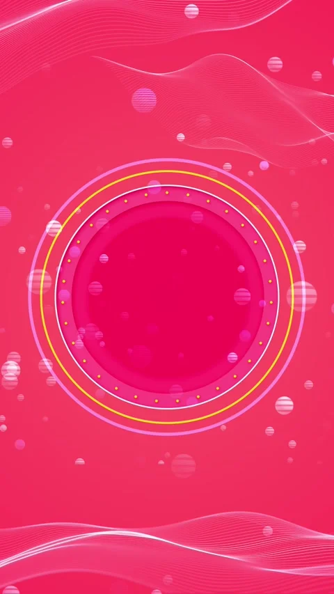 Magenta circular wave scene glossy rings, floating bubbles, yellow dots, Stock Footage 340400042