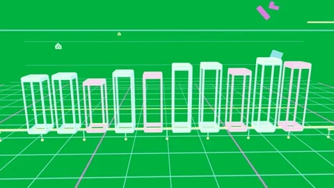 Magenta cube pulsing, pillars forming, HUD showing, camera panning as chart on 動画素材 334198827