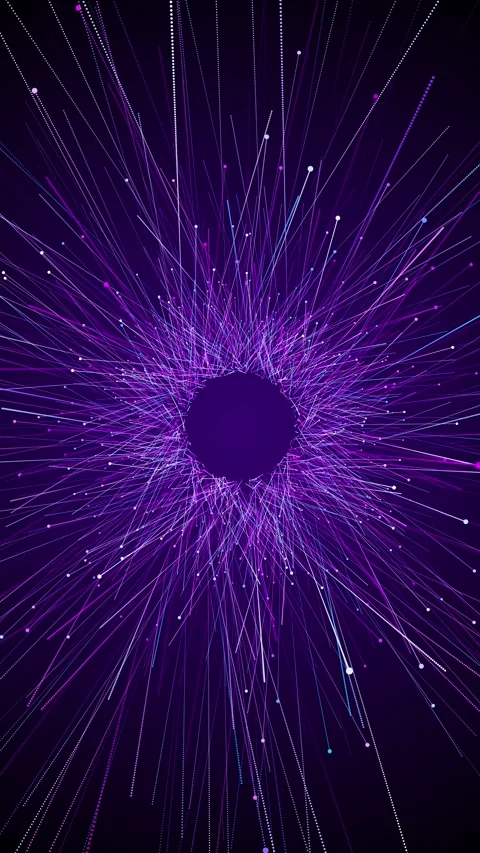 Magenta data explosion vortex with bright radial particles, connected dots, dark Stock Footage 334127136