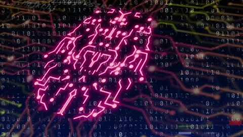 Magenta dots linking, neon cluster forming lattice, pulsing then dimming to show Stock Footage 334729160