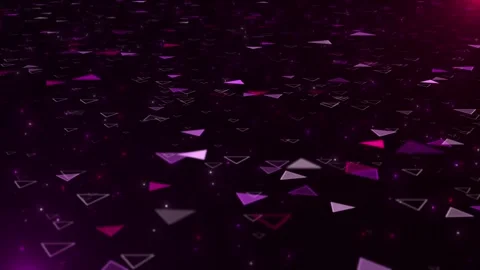 Magenta geometric triangle visual floating polygon forms, glowing purple particl Stock Footage 340574773