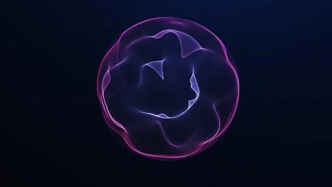 Magenta glowing sphere with fluid wave surface on dark background. Futurist.. Stock Illustration