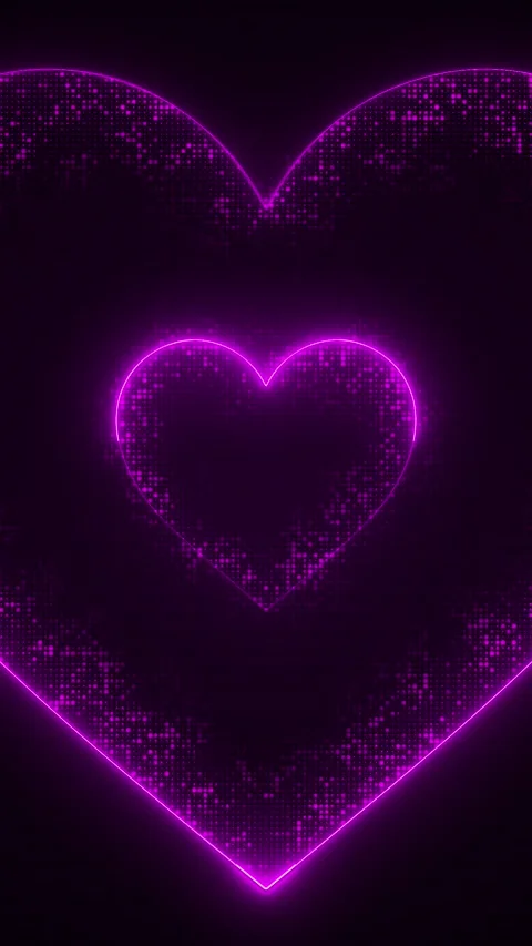 Magenta heart outlines sparkle through a digital dot texture, forming a bright Stock Footage 341010645