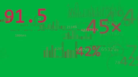 Magenta HUD growing on data pulse, showing tech stats, gauges, percent on Stock Footage 332803485