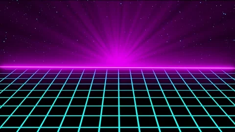 Magenta light rays cyan grid on retro futuristic horizon 4k ultra hd. Retro.. Stock Footage 317977749