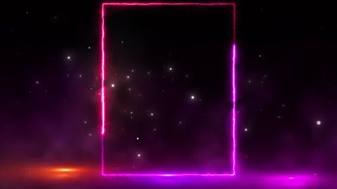 Magenta neon rectangle frame background electric pink border, cosmic stars Stock Footage 334103772