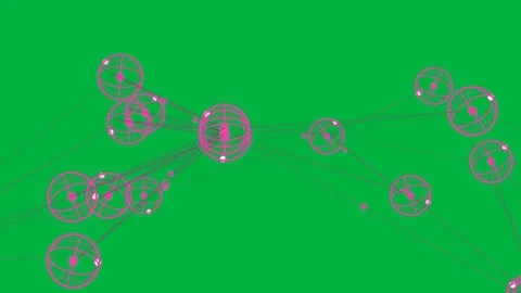 Magenta network animating on transparent, node overlap causing hub swell beads Stock Footage 329548739