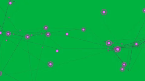 Magenta network pulsing and aligning on node pulse, rods extending, hex nodes Stock Footage 329548778