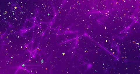 Magenta node network pulsing while multicolored confetti spawning atop drifting 스톡 동영상 329504988