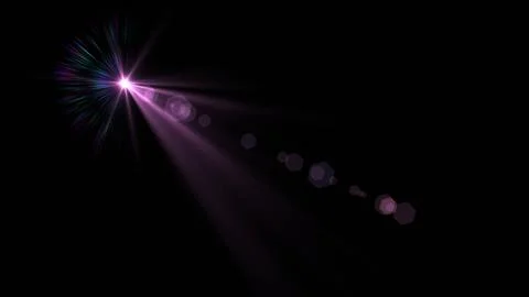 Magenta Optical Lens Flare Effect with Hexagonal Light Artifacts on Black Stock Illustration
