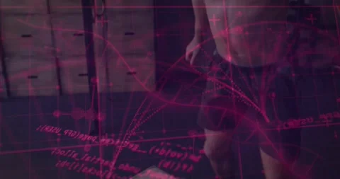 Magenta overlay signaling change while man doing box steps then pulling cable Stock Footage 330718274