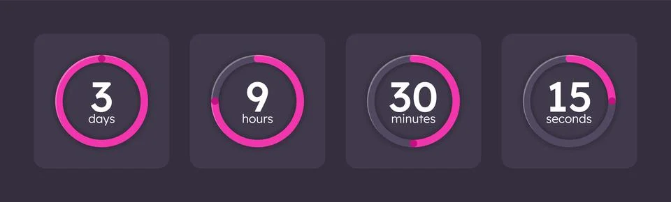 Magenta pink countdown timer set on dark background 스톡 일러스트