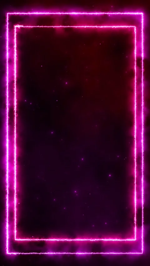 Magenta plasma rectangle border visual bright neon lines, soft haze, starry inte Stock Footage 340470063