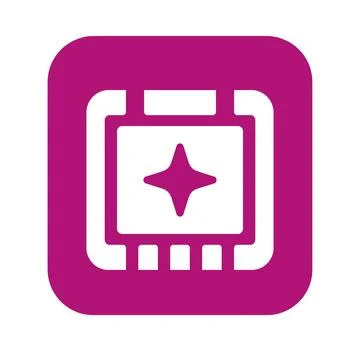 Magenta processor chip icon with white star for computing hardware branding.. Stock Illustration