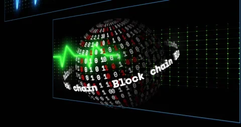 Magenta pulse starting spin, binary sphere rotating, Block chain ribbon Stock Footage 329700884