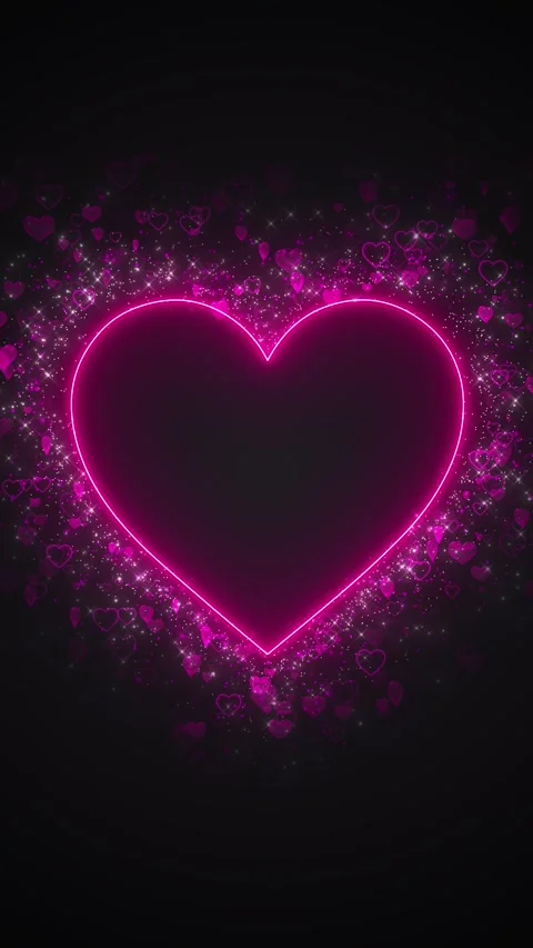 Magenta romantic heart particle visual bright neon outline, sparkling love shape Stock Footage 340410212