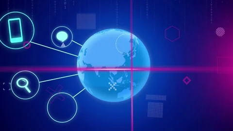 Magenta scan lines sliding, starting blue globe forming, nodes popping, Stock Footage 334337680