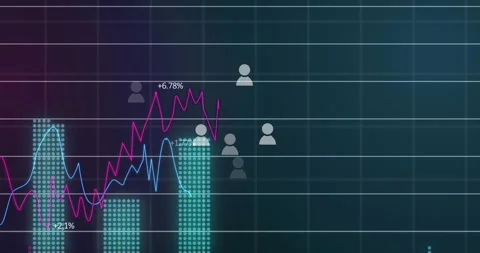 Magenta scribble starting chart grid, lines drawing, bars rising, icons Video stock 331062264
