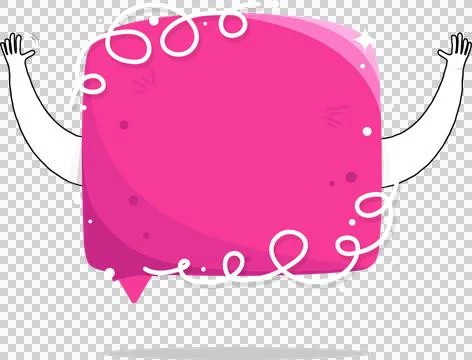 Magenta speech bubble is floating on transparent canvas with white swirls, Stock Illustration