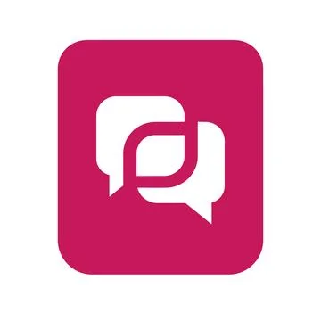 Magenta square app icon featuring white overlapping speech bubbles for chat.. Stock Illustration