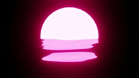 Magenta Sunset or Moon reflection in water or the ocean on black background. Stock Illustration