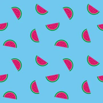 Magenta watermelon pattern on blue background Stock Illustration