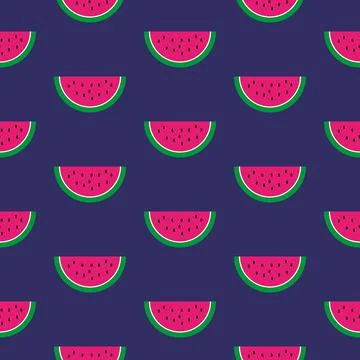 Magenta watermelon pattern on dark blue background Stock Illustration