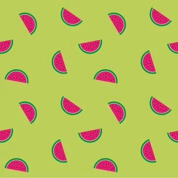 Magenta watermelon pattern on green background Stock Illustration