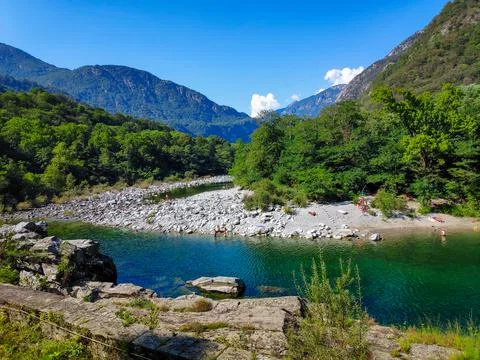 Maggia river between Ponte Brolla and Avegno-Gordevio, Switzerland Stock Photos
