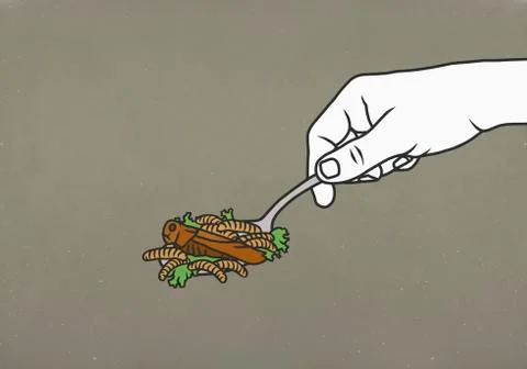 Maggots and cockroach on spoon Stock Illustration