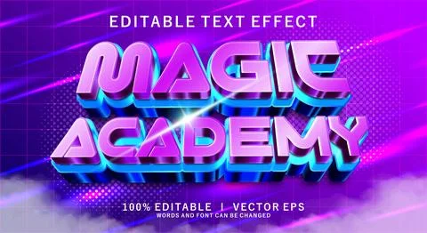 Magic academy 3d vector text effect with modern style design Illustrazione stock