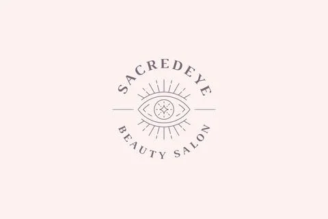 Magic all seeing eye with lashes circle line art logo design template vector  Illustrazione stock