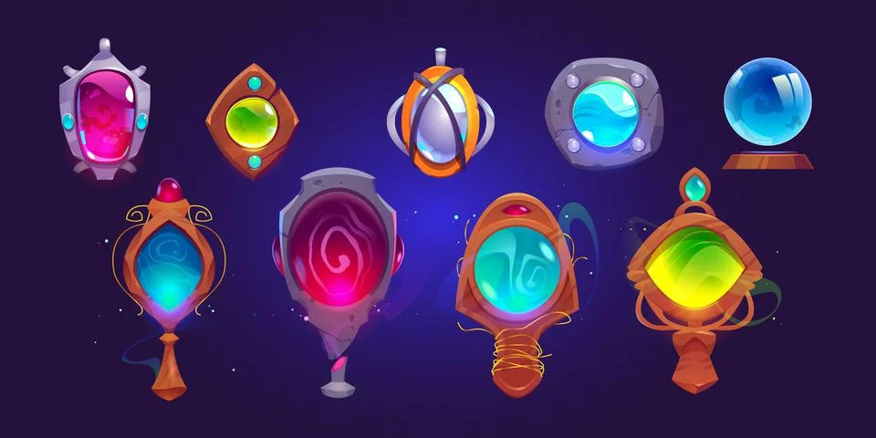 Magic amulets, mirrors and glass sphere Stock Illustration