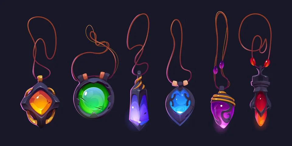 Magic amulets, witch pendants with crystals Stock Illustration