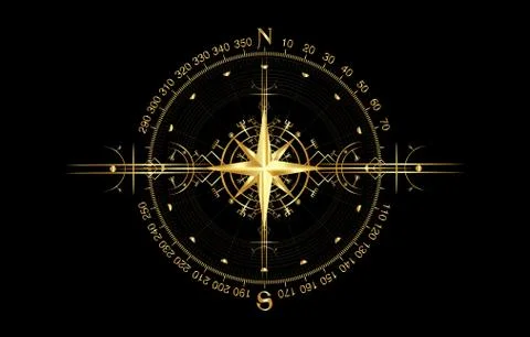 Magic ancient viking art deco, wind rose magic navigation compass ancient Stock Illustration