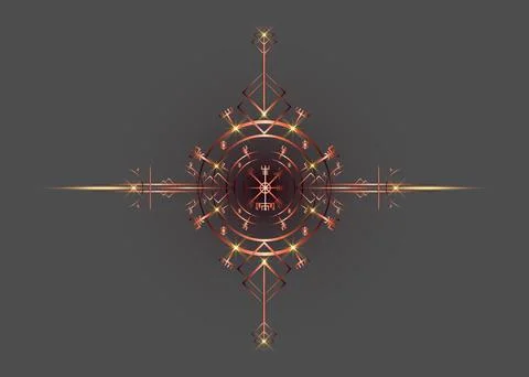 Magic ancient viking art deco, Vegvisir magic navigation compass ancient Stock Illustration
