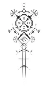 Magic ancient viking art deco, Vegvisir magic navigation compass ancient Stock-Illustration